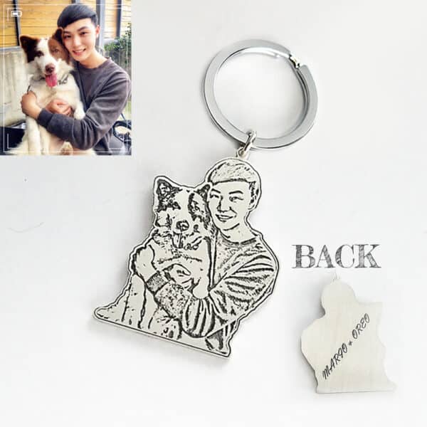 純銀照片影雕鑰匙圈 (雙主體)