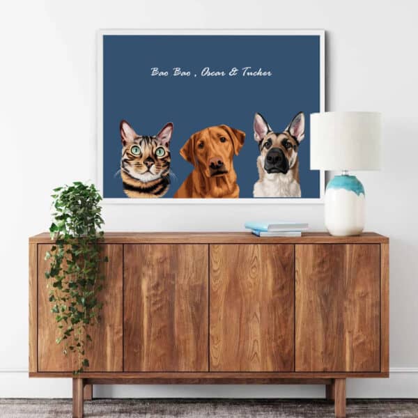 北歐風手繪相框畫-單色背景 (三隻)