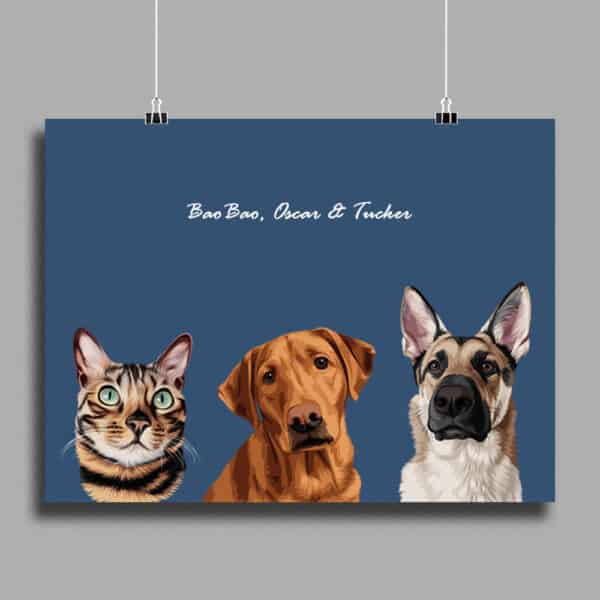 北歐風手繪海報-單色背景 (三隻)