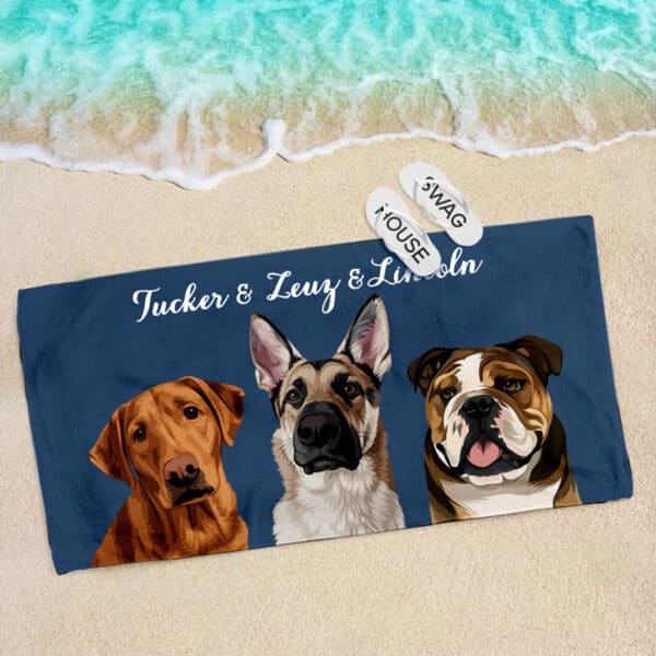 手繪大海灘巾-單色背景 (三隻)