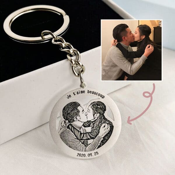 人像純銀影雕鑰匙圈(外框圓)