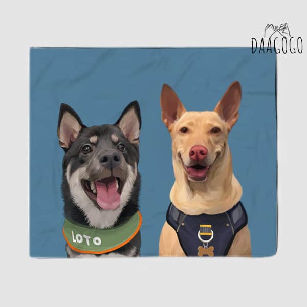 手繪法蘭絨毯-單色背景 (兩隻半身畫)